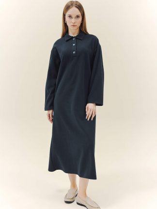 پیراهن زنانه سرمه ای دفکتو تصویر ۱