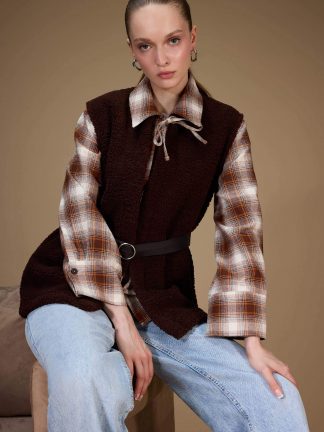 ژاکت زنانه قهوه ای دفکتو تصویر ۱