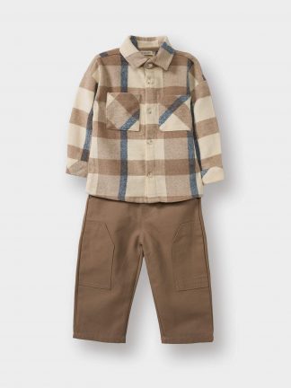 ست لباس نوزاد پسر بژ دفکتو تصویر ۱