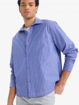 پیراهن آستین بلند مردانه آبی دفکتو تصویر ۱