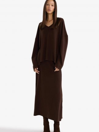 دامن میدی زنانه قهوه ای تیره دفکتو تصویر ۱