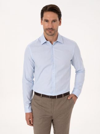 پیراهن آستین بلند مردانه آبی روشن کاشارل