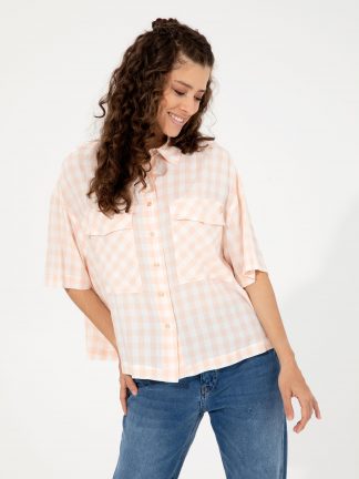 شومیز زنانه صورتی پودری پیرکاردین