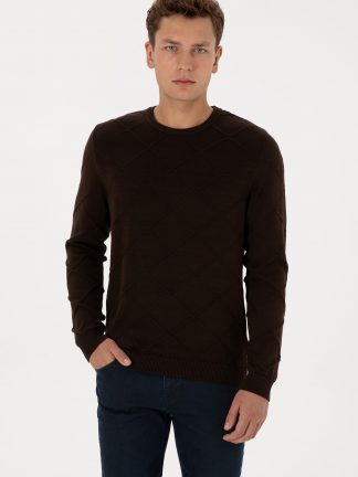 پلیور مردانه قهوه ای تیره یو اس پولو