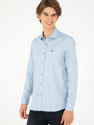 پیراهن آستین بلند مردانه آبی تیره یو اس پولو