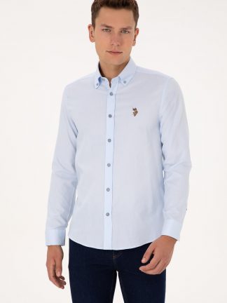 پیراهن آستین بلند مردانه آبی روشن یو اس پولو