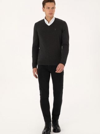 پلیور مردانه خاکستری تیره یو اس پولو