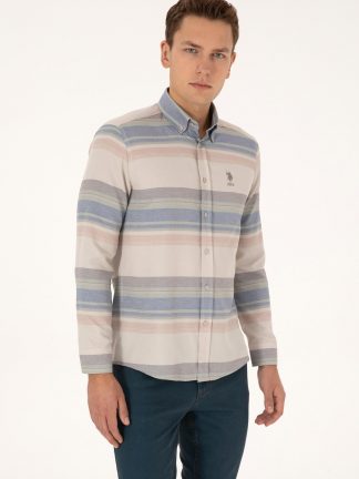 پیراهن آستین بلند مردانه طوسی یو اس پولو