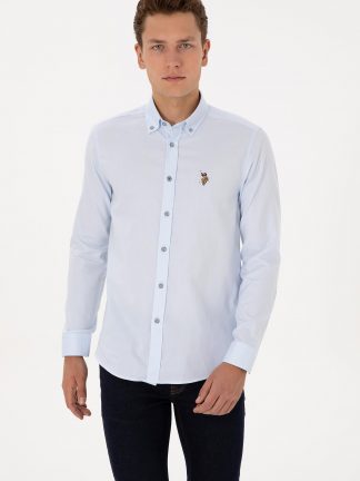 پیراهن آستین بلند مردانه آبی روشن یو اس پولو