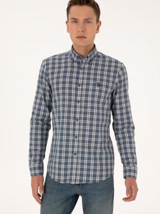 پیراهن آستین بلند مردانه آبی لاجوردی روشن یو اس پولو