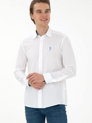 پیراهن آستین بلند مردانه سفید یو اس پولو