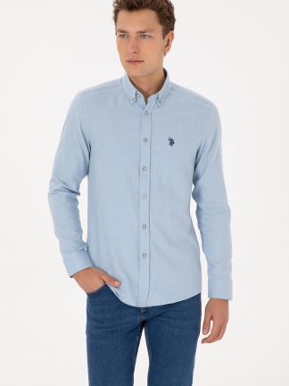 پیراهن آستین بلند مردانه آبی روشن یو اس پولو