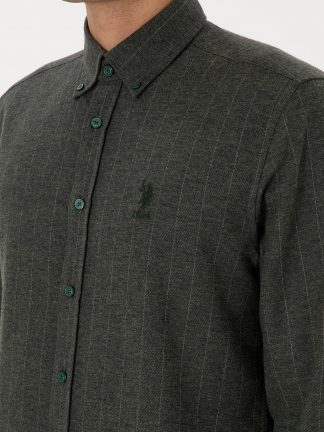 پیراهن آستین بلند مردانه سبز تیره یو اس پولو