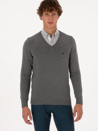 پلیور مردانه خاکی ملانژ یو اس پولو