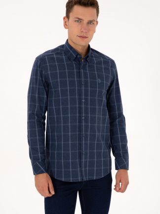 پیراهن آستین بلند مردانه آبی لاجوردی روشن یو اس پولو