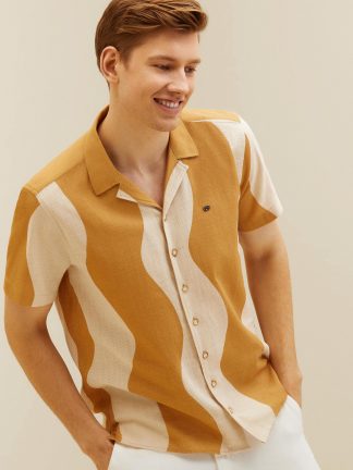 پیراهن آستین کوتاه مردانه شتری یو اس پولو