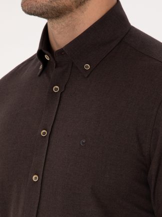 پیراهن آستین بلند مردانه قهوه ای تیره کاشارل