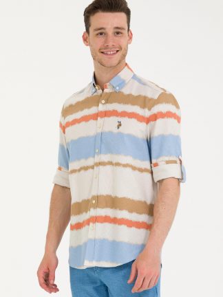 پیراهن آستین بلند مردانه آبی یو اس پولو