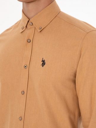 پیراهن آستین بلند مردانه شتری یو اس پولو