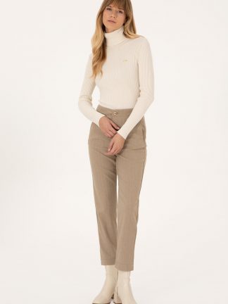 شلوار کتان زنانه شتری یو اس پولو