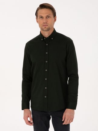 پیراهن آستین بلند مردانه خاکی تیره پیرکاردین