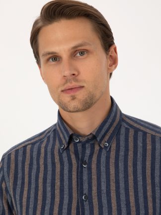 پیراهن آستین بلند مردانه سرمه ای پیرکاردین