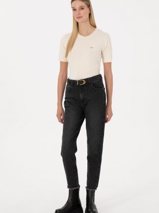 شلوار جین مام فیت زنانه مشکی یو اس پولو