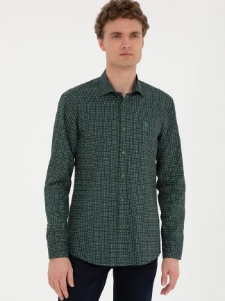 پیراهن آستین بلند مردانه سبز یو اس پولو