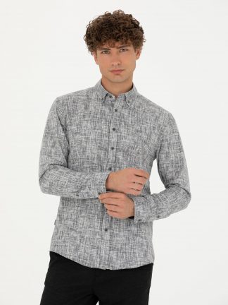 پیراهن آستین بلند مردانه خاکستری پیرکاردین