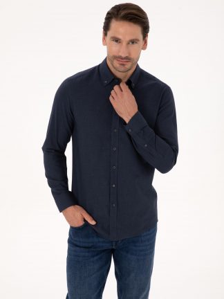 پیراهن آستین بلند مردانه سرمه ای کاشارل