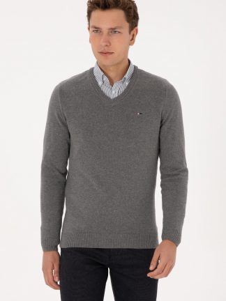 پلیور مردانه خاکی ملانژ یو اس پولو