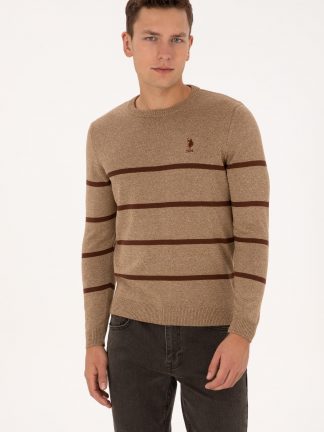 پلیور مردانه خاکی روشن یو اس پولو