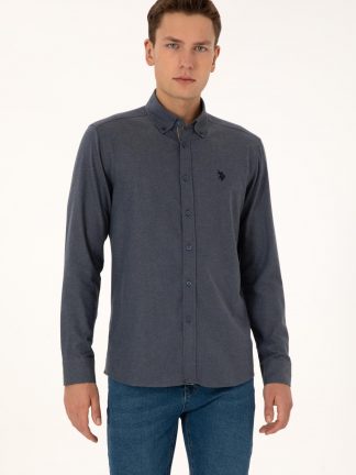 پیراهن آستین بلند مردانه آبی لاجوردی روشن یو اس پولو