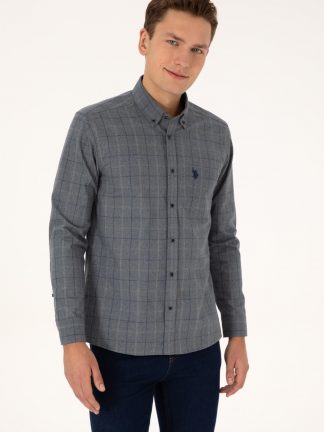 پیراهن آستین بلند مردانه آبی لاجوردی روشن یو اس پولو