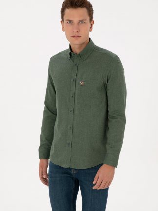 پیراهن آستین بلند مردانه سبز تیره یو اس پولو