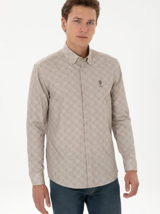 پیراهن آستین بلند مردانه خاکی روشن یو اس پولو