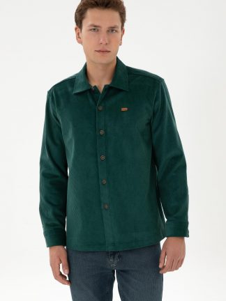 پیراهن آستین بلند مردانه سبز تیره یو اس پولو