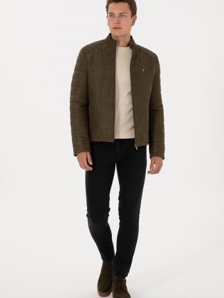 کت چرمی مردانه خاکی روشن یو اس پولو تصویر ۱